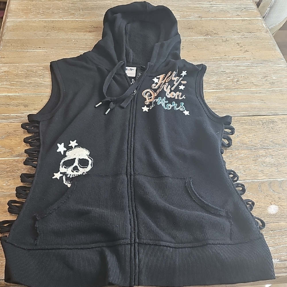 Harley-Davidson Black Sleeveless Hoodie with Skull Design